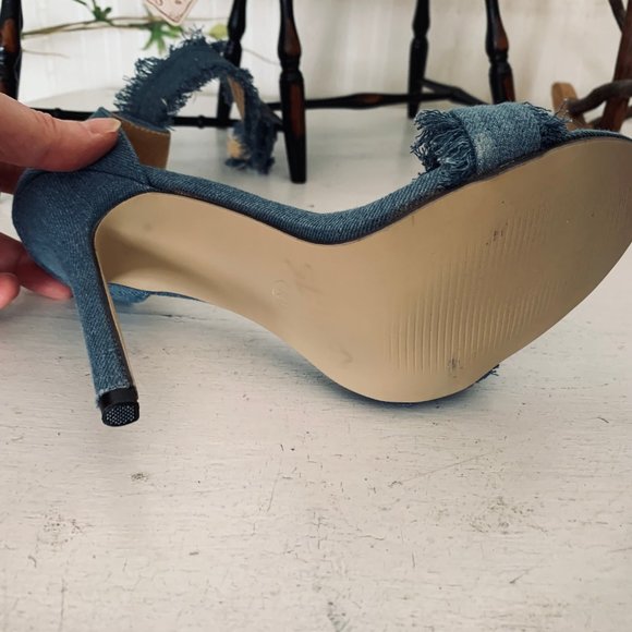 Bai Beiai Denim Stiletto Sandals with Ankle Strap Size 40 - Picture 12 of 16